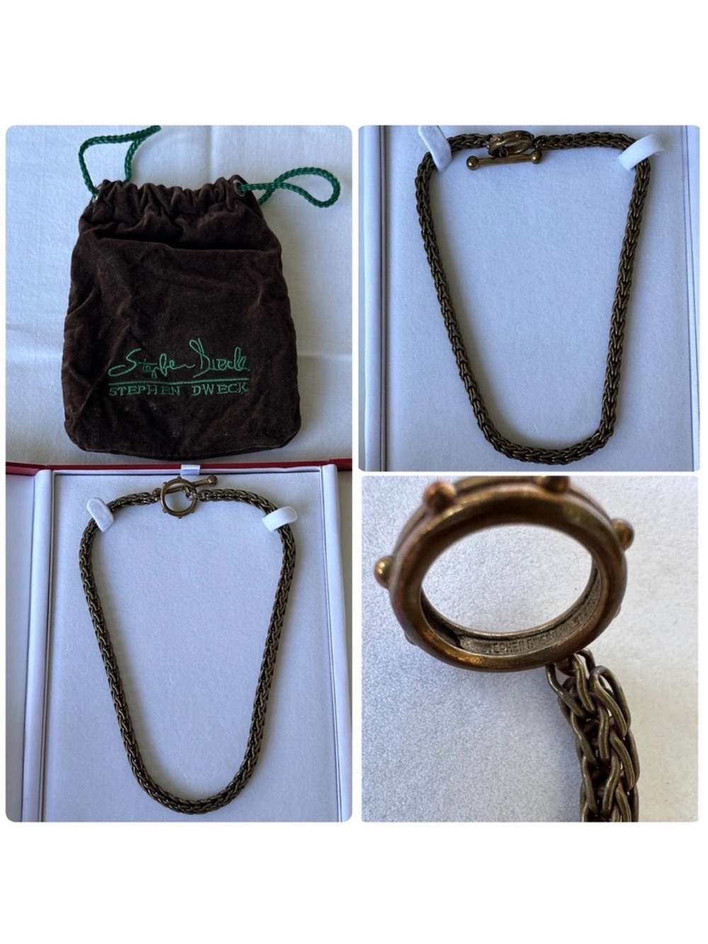 Stephen Dweck Vintage Bronze Wheat Chain Vintage Necklace 16" Toggle Clasp